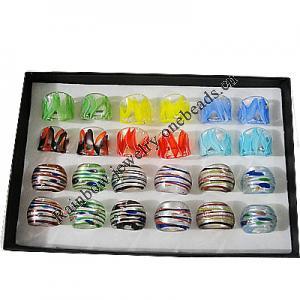 Lampwork Glass Rings Mix Color, Ring size:17-19mm, Sold by Box