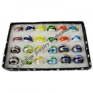 Lampwork Glass Rings Mix Color, Ring size:17-19mm, Sold by Box