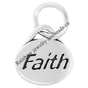 Zinc Alloy Message Pendant, Nickel-free and Lead-free, The Charm with One Side Word, 11x11mm, Sold by PC