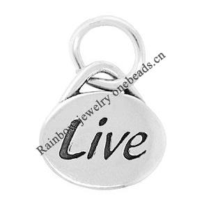Zinc Alloy Message Pendant, Nickel-free and Lead-free, The Charm with Both Side Word, 11x11mm, Sold by PC