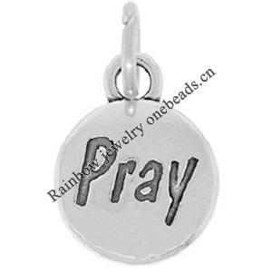 Zinc Alloy Message Pendant, Nickel-free and Lead-free, The Charm with One Side Word, Flat Round, 11x15mm, Sold by PC