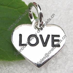 Zinc Alloy Message Pendant, Nickel-free and Lead-free, The Charm with One Side Word, Heart, 10x12mm, Sold by PC