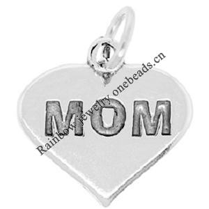 Zinc Alloy Message Pendant, Nickel-free and Lead-free, The Charm with Both Side Word, Heart, 10x12mm, Sold by PC