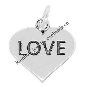 Zinc Alloy Message Pendant, Nickel-free and Lead-free, The Charm with One Side Word, Heart,18x18mm, Sold by PC