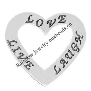 Zinc Alloy Message Pendant, Nickel-free and Lead-free, The Charm with Both Side Word, Heart, 20x22mm, Sold by PC