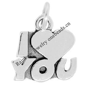 Zinc Alloy Message Pendant, Nickel-free and Lead-free, Valentines Day Charm, 15x15mm, Sold by PC