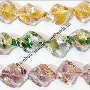 Foil Gold & Silver Lampwork Beads, Twist, 15x12mm, Hole:Approx 2mm, Sold by PC
