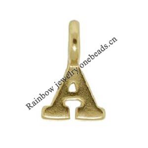 Zinc Alloy Alphabet Pendant, Gold Color, Nickel-free and Lead-free, Alphabet Charm A-Z, Approx 8x5mm,Sold by PC
