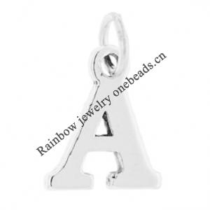 Zinc Alloy Alphabet Pendant, Silver Color, Nickel-free and Lead-free, Alphabet Charm A-Z, Approx 14-15mm long,Sold by PC