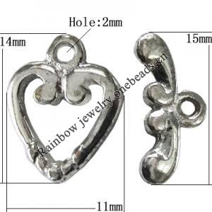 Copper Toggle Clasps Jewelry Findings Lead-free Platina Plated, Loop:14x11mm Bar:15mm Hole:2mm, Sold by Bag