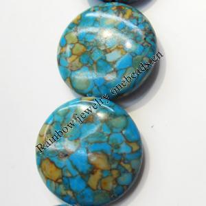 Turquoise Beads,Flat Round 24x7mm Hole:About 1-1.5mm, Sold by KG