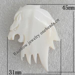 Carved Shell Pendant, Animal Head 45x31mm, Sold by PC
