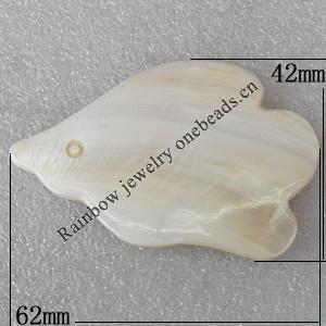Carved Shell Pendant, Fish 42x62mm, Sold by PC