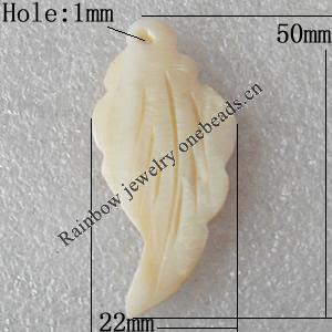 Carved Shell Pendant, Leaf 50x22mm Hole:1mm, Sold by PC
