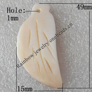 Carved Shell Pendant, Leaf 49x15mm Hole:1mm, Sold by PC