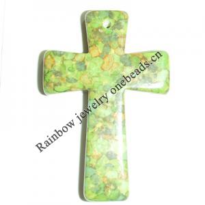 Turquoise Stone Pendant, Cross, 40x60mm, Sold by PC