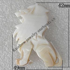 Carved Shell Pendant, Animal 42x49mm, Sold by PC