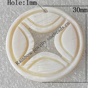 Carved Shell Pendant, Flat Round 30mm Hole:1mm, Sold by PC