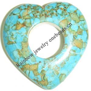 Turquoise Stone Pendant, Heart, 39x40mm, Sold by PC