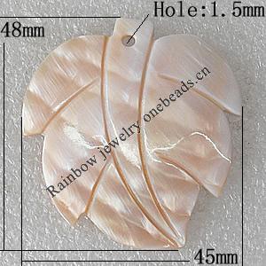 Carved Shell Pendant, Leaf 48x45mm Hole:1.5mm, Sold by PC