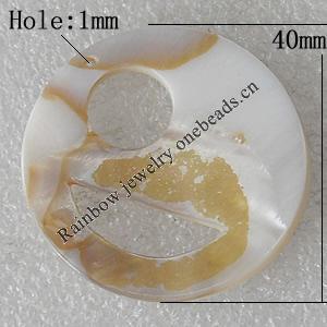 Carved Shell Pendant, Flat Round 40mm Hole:1mm, Sold by PC