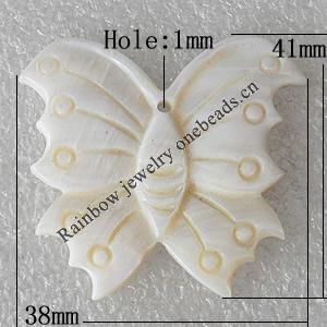 Carved Shell Pendant, Butterfly 41x38mm Hole:1mm, Sold by PC