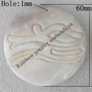 Carved Shell Pendant, Flat Round 60mm Hole:1mm, Sold by PC