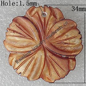 Carved Shell Pendant, Flower 34mm Hole:1.5mm, Sold by PC