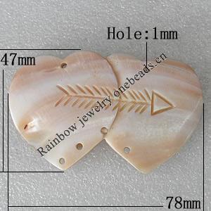 Carved Shell Pendant, Heart 47x78mm Hole:1mm, Sold by PC