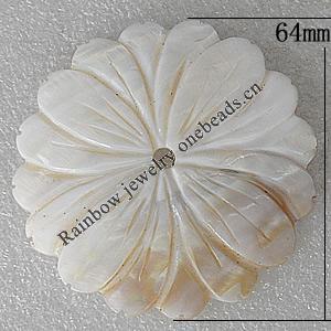 Carved Shell Pendant, Flower 64mm Hole:2mm, Sold by PC