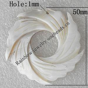 Carved Shell Pendant, Flower 50mm Hole:1mm, Sold by PC