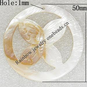 Carved Shell Pendant, 50mm Hole:1mm, Sold by PC