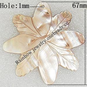 Carved Shell Pendant, Flower 67mm Hole:1mm, Sold by PC