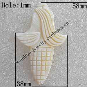 Carved Shell Pendant, Corn 58x38mm Hole:1mm, Sold by PC