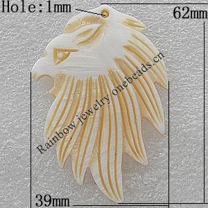 Carved Shell Pendant, Animal Head 62x39mm Hole:1mm, Sold by PC
