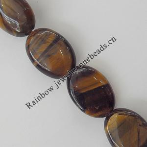 Gemstone Beads Strands, Tiger Eye Flat Oval 14x10mm Hole:1mm, Sold per 16-inch strand