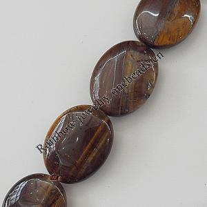 Gemstone Beads Strands, Tiger Eye Flat Oval 20x15mm Hole:1.5mm, Sold per 16-inch strand