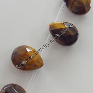 Gemstone Beads Strands, Tiger Eye Faceted Teardrop 20x15mm Hole:1mm, Sold per 16-inch strand