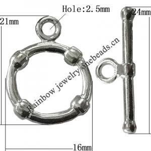 Copper Toggle Clasps Jewelry Findings Lead-free Platina Plated, Loop:21x16mm Bar:24mm Hole:2.5mm, Sold by Bag