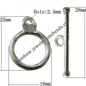 Copper Toggle Clasps Jewelry Findings Lead-free Platina Plated, Loop:22x16mm Bar:28mm Hole:2.5mm, Sold by Bag