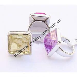 Acrylic Finger Ring, mixed color & size, Square, 8-10.5#, 25x25x13mm, Hole:Approx 18-20mm, Sold by Bag