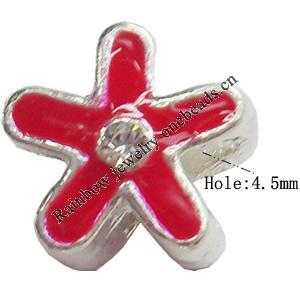 European Style Beads, Jewelry Findings Zinc Alloy Enamel with Rhinestone, 13mm, Hole:4.5mm, Sold by PC