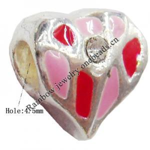 European Style Beads, Jewelry Findings Zinc Alloy Enamel with Rhinestone, 12x12mm, Hole:4.5mm, Sold by PC