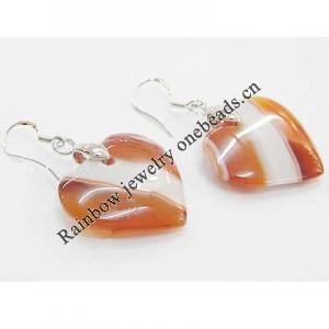 Agate Earring, Iron hook ear wire, Mixed color, Heart, 24x22x5mm, Length:1.5 Inch, Sold by Group