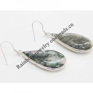 Agate Earring, Iron hook ear wire, Mixed, Moss agate, Teardrop, 33x15.5x4mm, Length:1.5 Inch, Sold by Group