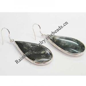 Agate Earring, Iron hook ear wire, Mixed, Moss agate, Teardrop, 40x22x5mm, Length:2 Inch, Sold by Group
