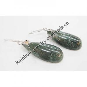 Agate Earring, Iron hook ear wire, Mixed, Moss agate, Teardrop, 29.5x14.5x6mm, Length:1.5 Inch, Sold by Group