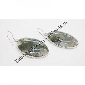 Agate Earring, Iron hook ear wire, Mixed, Moss agate, Flat Oval, 38x24x4mm, Length:1.5 Inch, Sold by Group