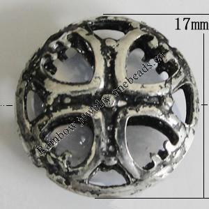 Hollow Bali Beads Zinc Alloy Jewelry Findings, Lead-free Flat Round 17mm Hole:1mm, Sold by PC