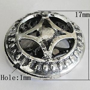 Hollow Bali Beads Zinc Alloy Jewelry Findings, Lead-free Flat Round 17mm Hole:1mm, Sold by PC